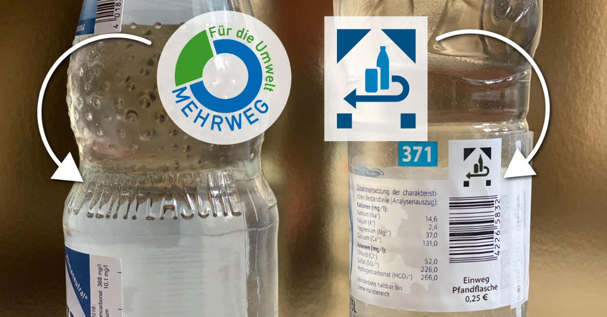 DPG Logo showing a bottle, a can, and an arrow.