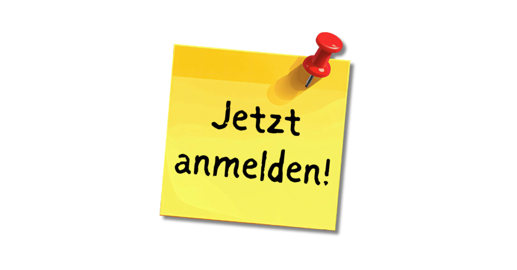 sticky note in yellow colour with jetzt anmelden text